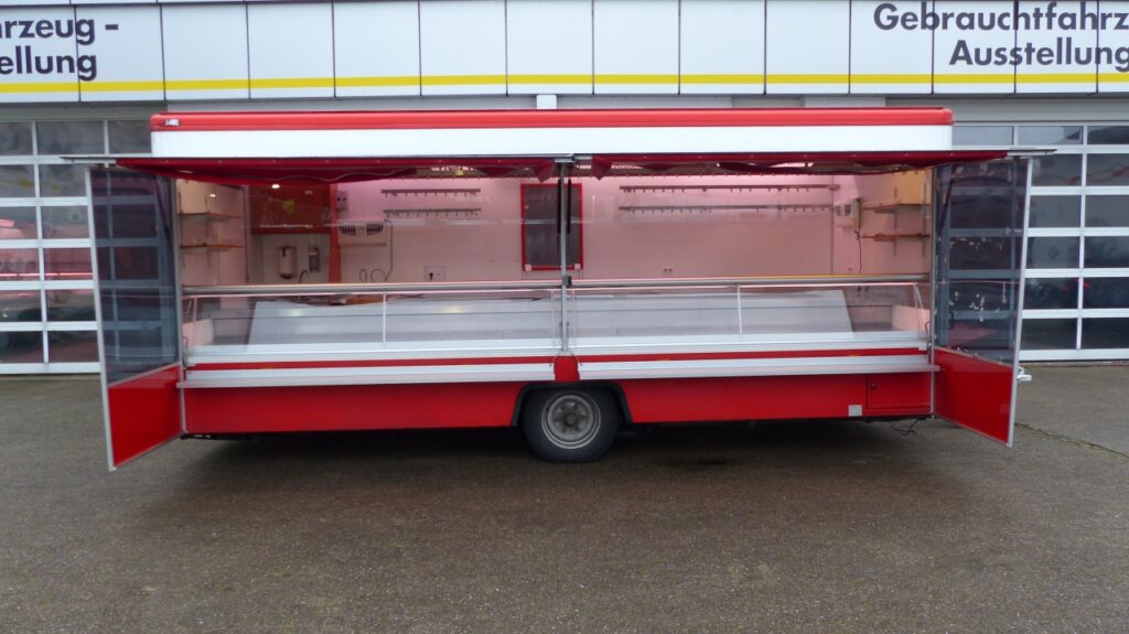 6 m Verkaufsanhänger mit insgesamt 6 Kühlauszügen-Edelstahl Arbeitsfläche-2 x Seitenblende-uvm.