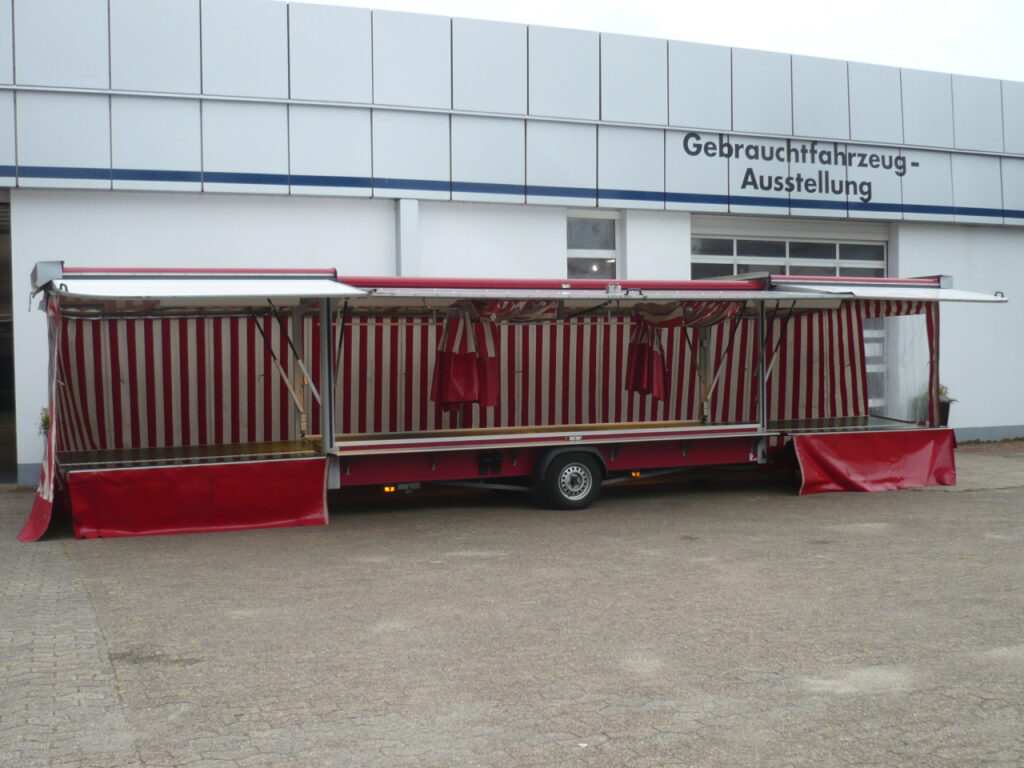 Obst & Gemüse Verkaufsanhänger Typ SPEWI, von 5 auf 10 m ausziehbar. Einplanung vorhanden.