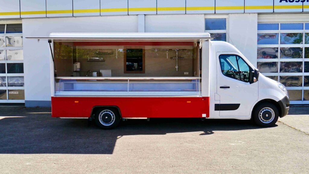 Verkaufsmobil für den ambulanten Verkauf-Hakenschiene, Kühlfach, Kühltheke mit stiller Kühlung