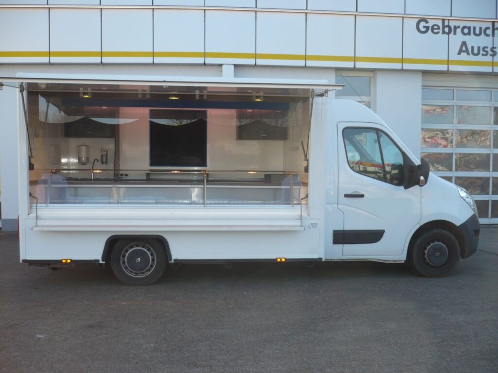 Gepfleges Fisch- und Feinkost Verkaufsmobil mit 3,50m Kühltheke mit 2 Kühlfächern.-Ausstattungsdetails: Kassenschublade, Beifahrer-Doppelsitzbank, Anhängerkupplung uvm.